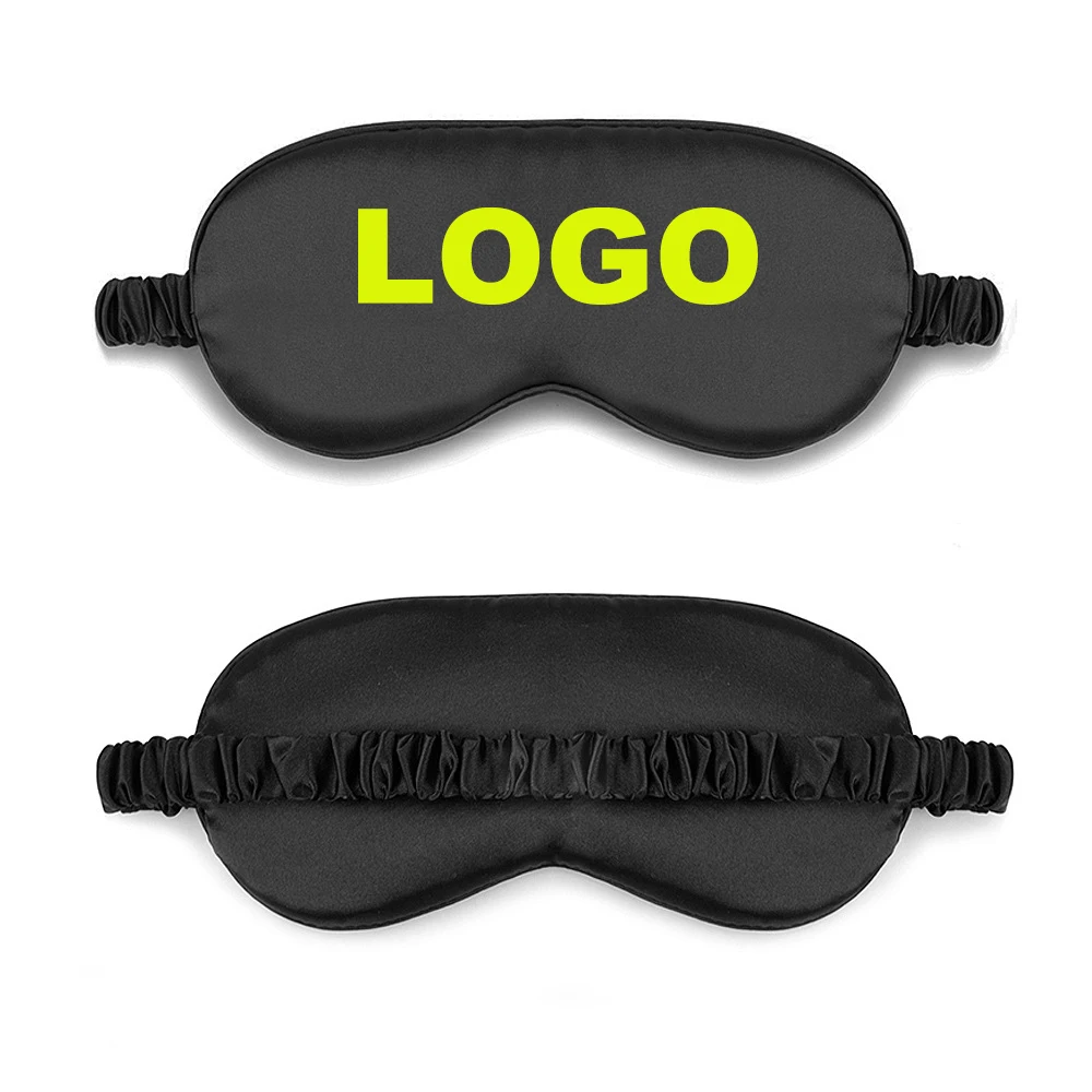 custom logo satin silk adjustable double side sleep eye mask with elastic band breathable travel sleeping eye shade patch