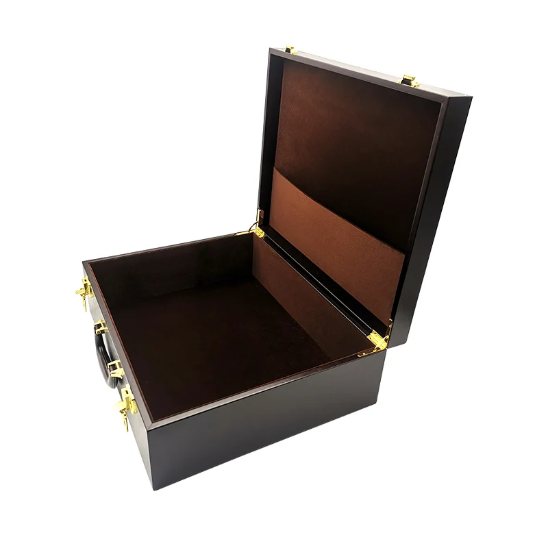 Custom Large Wooden Decorative Storage Box Wooden Leather Treasure Chest Box with Hinged Lid