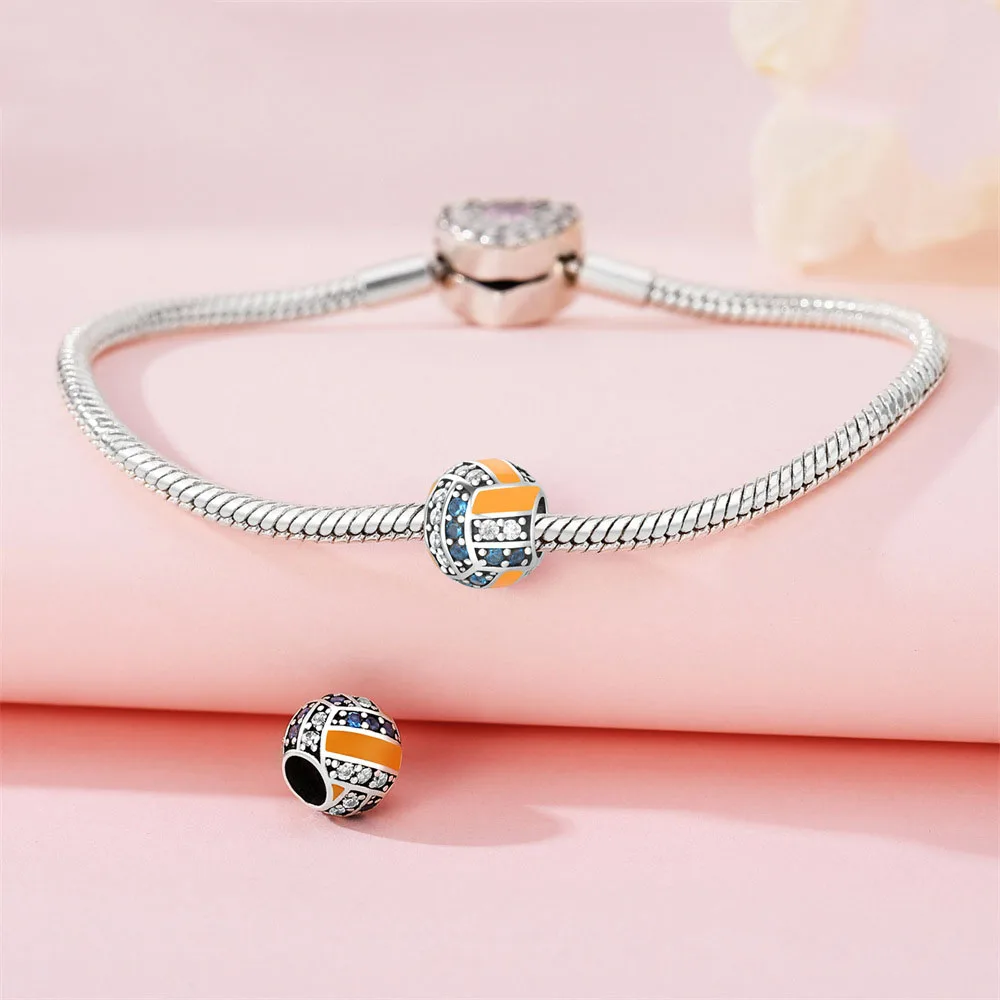 Fashion Jewelry 925 Sterling Silver Colorful Enamel Zirconia Sport Volleyball Beads for Charm Bracelet Necklace Jewelry Making
