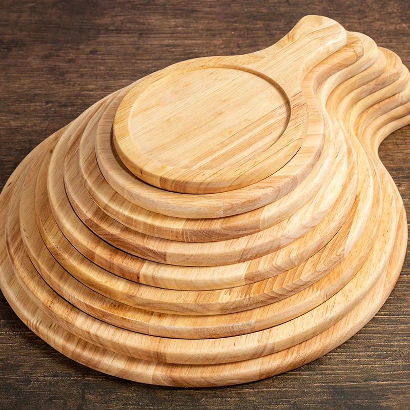 New Sustainable Rectangle Plate Dish Rubber Wood round Pizza Board and Wooden Tableware Set Tray for Serving Pizza and Bread