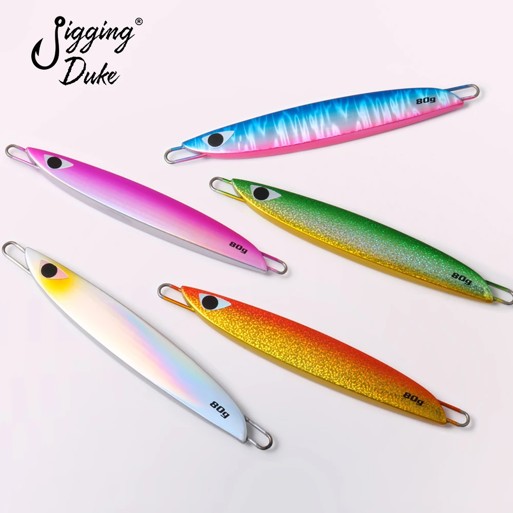 JiggingDuke 60g 80g Flat Vertical Lead Jig Slow Fall Pitch Jigging Boat Fishing Metal Lead Jigs GT Tuna Lure