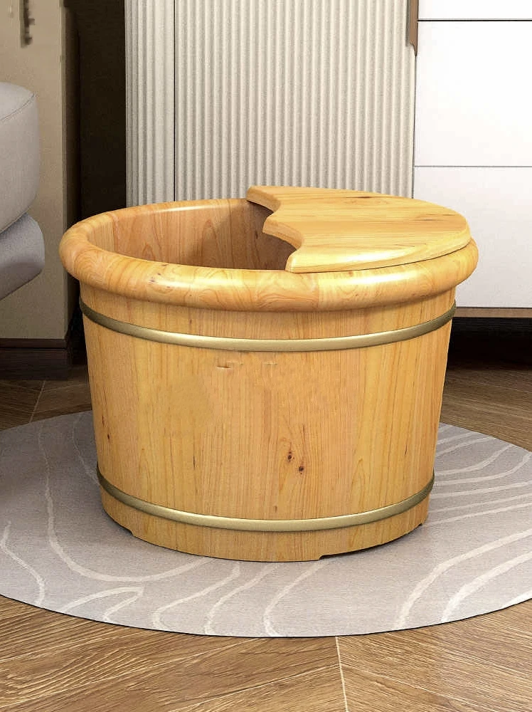Heat-insulating health massage footbath bucket household bathtub solid wood footbath