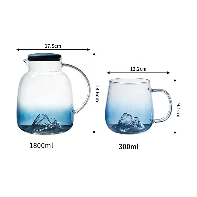 WONDER Snow mountain cold water bottle Japanese large capacity cold water bottle set blue gradient landscape cup
