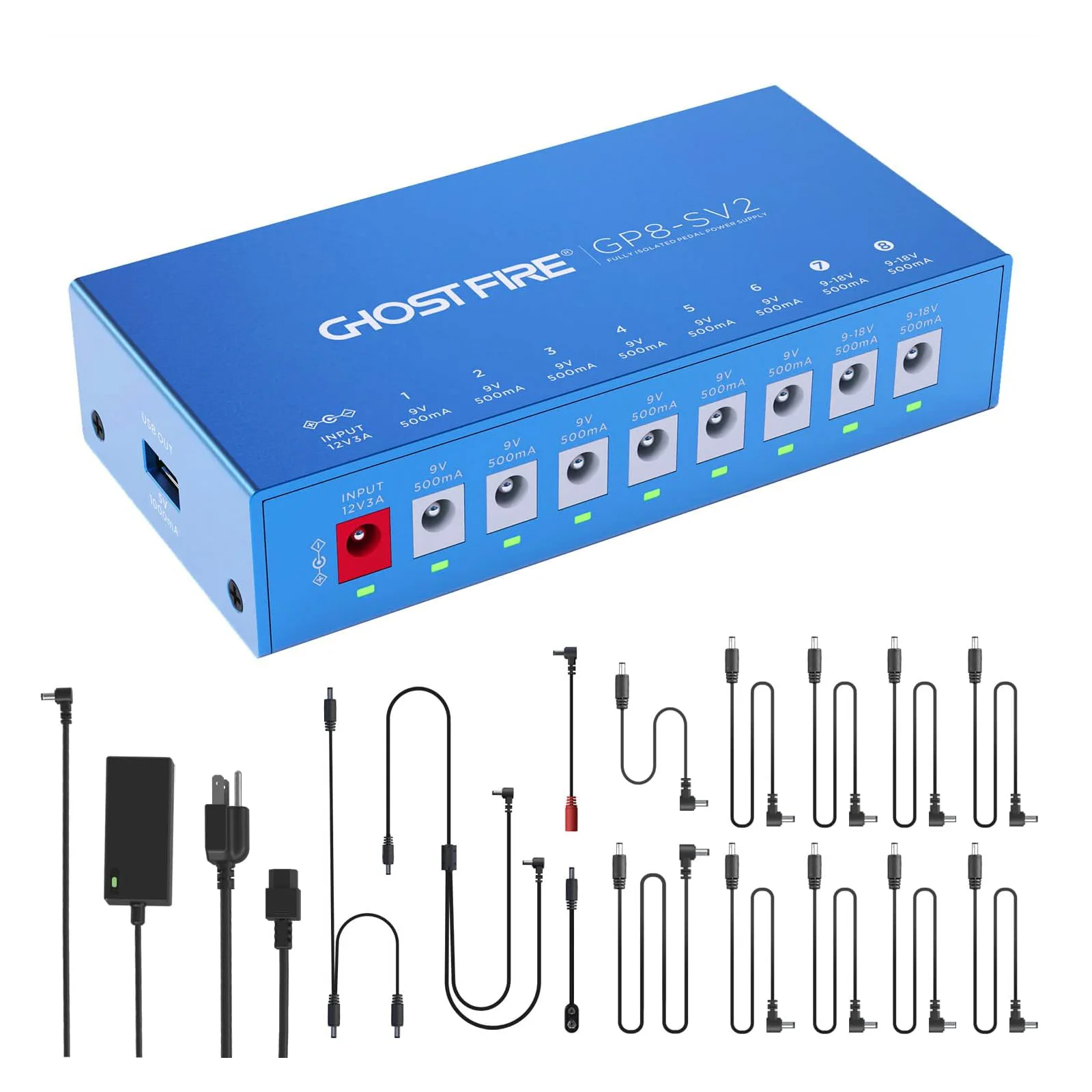 GHOST FIRE Professional GP8-SV2 Fully Isolated 8-Output Pedal Power Supply Guitar Pedal Effects Power Supply