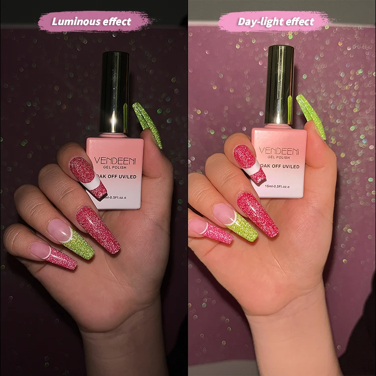 Vendeeni 15 Color Reflective Gel Free Sample Soak Off Sparkly Shiny Nail Supplies Private Label UV Gel Nail Polish