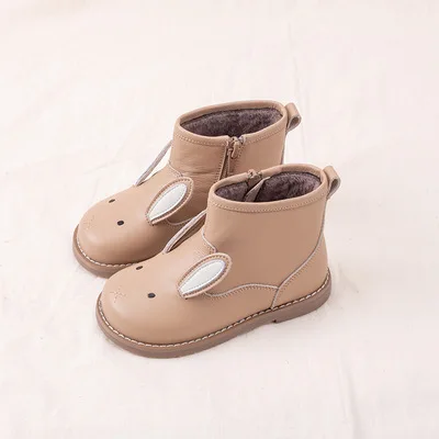 Ivy82058A Kids fall winter thick ankle boot new cute animal design girls lamb wool genuine leather boot child warm shoes