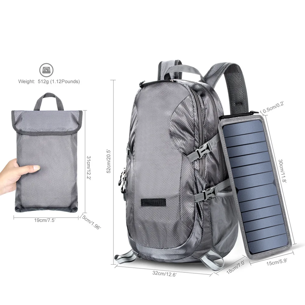 Foldable Folding Solar Backpacks Teen Book Bag School College Travel Charging Daypack 30 Inch Large Capacity laptop Knapsack