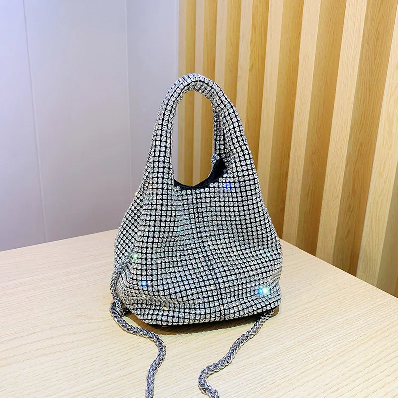 All Over Big Diamonds Ladies Small Bucket Purses Luxury Designer Handbags Women Rhinestone Bucket Hand Bags