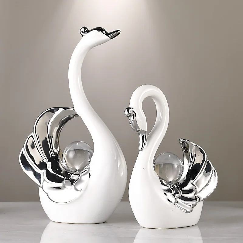 Modern Style Simple Bedroom Swan Ceramic Ornament Creative Entrance Wedding Gift for Birthday Coated Still Life Pattern