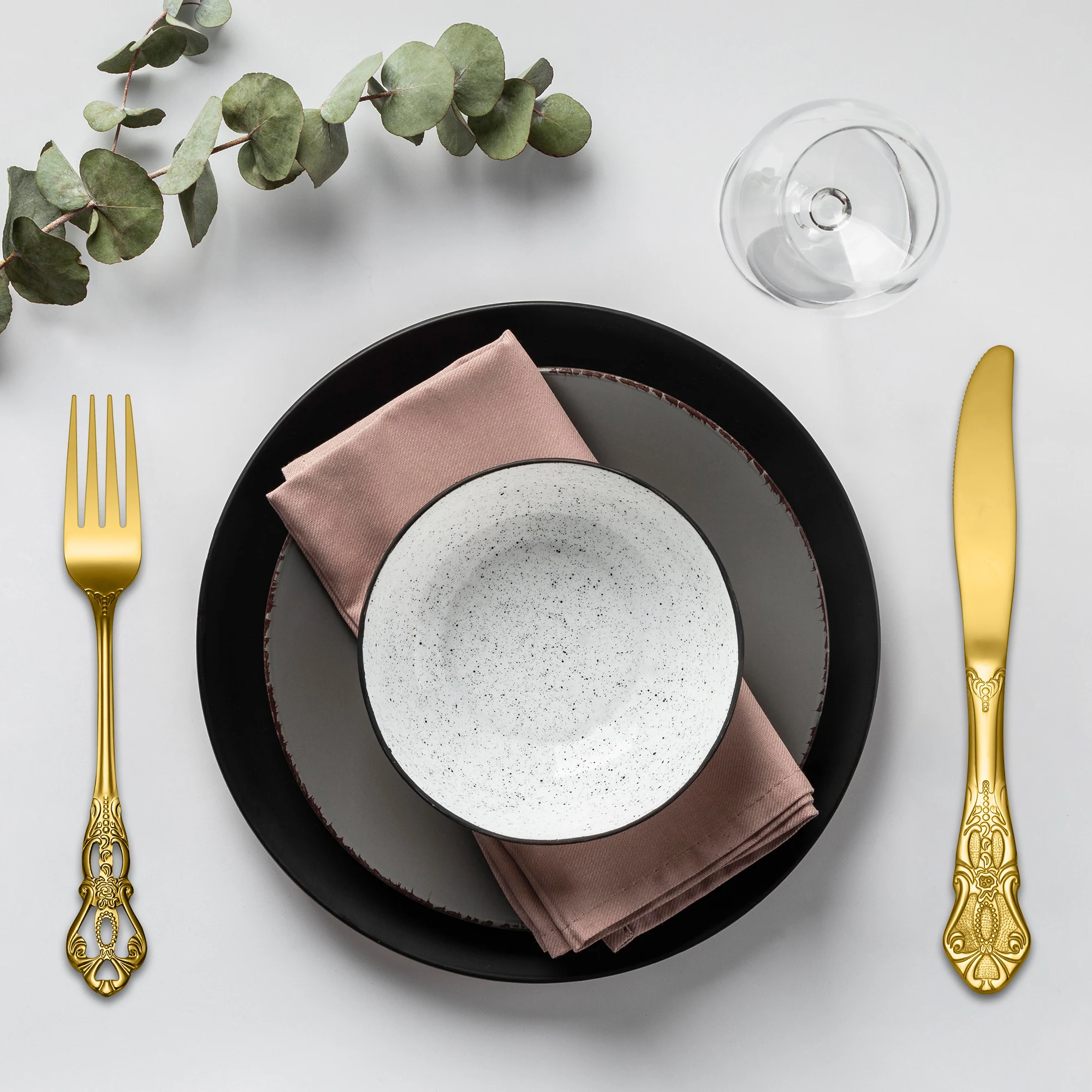 Elegant Vintage Silverware Stainless Steel Flatware Mirror Polish Spoon Fork Knife Gold Cutlery Set For Wedding