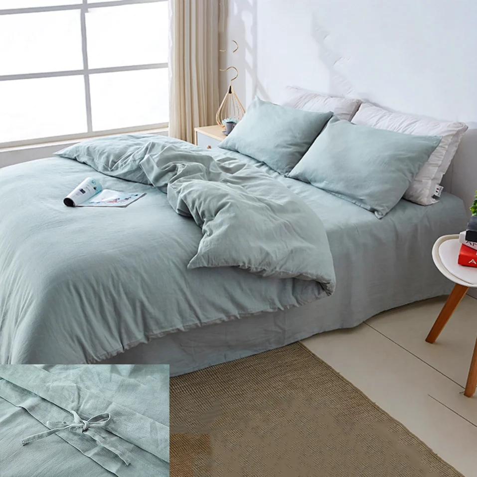 55%Linen 45%Cotton Fabric Nordic Minimalist Solid Color 4pcs Linen/Flax Bedding Set