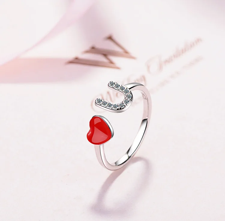 
Diamond Love you Ring heart adjustable ring 
