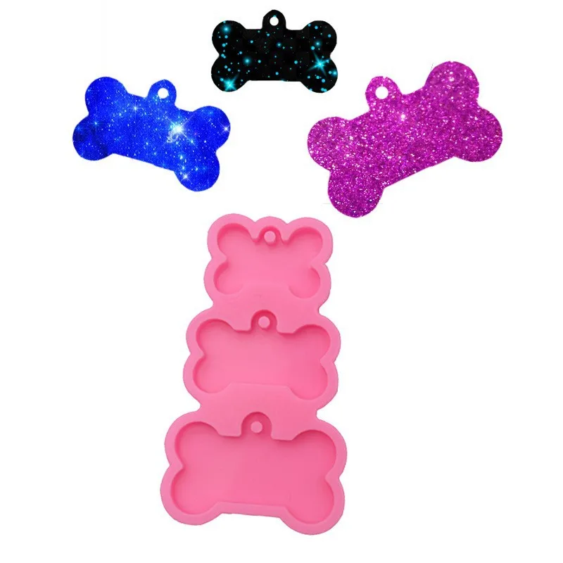 DIY Epoxy 3 Cavity Dog Bone Pendant Keychain Silicone Mold for Craft Resin