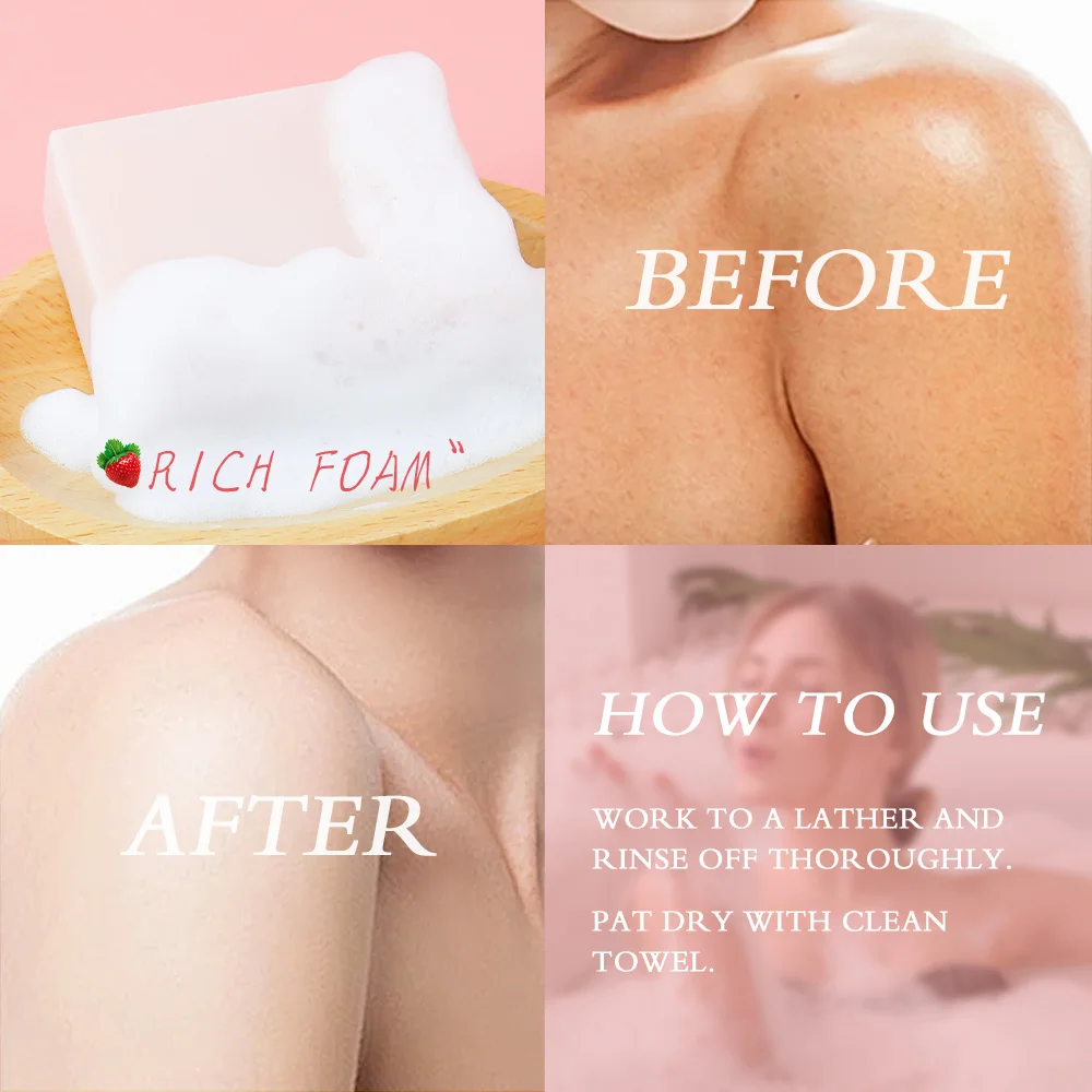 Strawberry Fruit Skin White Soap Exfoliating Whitening Handmade Custom Bath Spa Body Wash Private Label Strawberry Soap