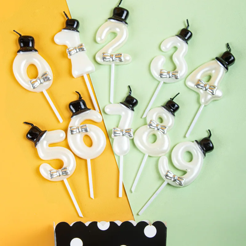 Wholesale Custom White Top Hat with Bow Birthday Cake Decorating Candle