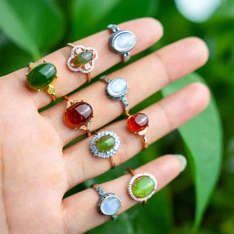 Robin Crystal factory natural carved jade stone gemstone rings