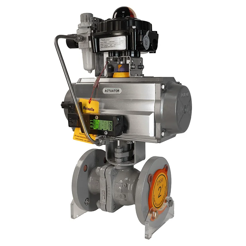 DN50 Chinese Control Valves Two eccentric Pneumatic Fluorine Lined WCB Ball Valve