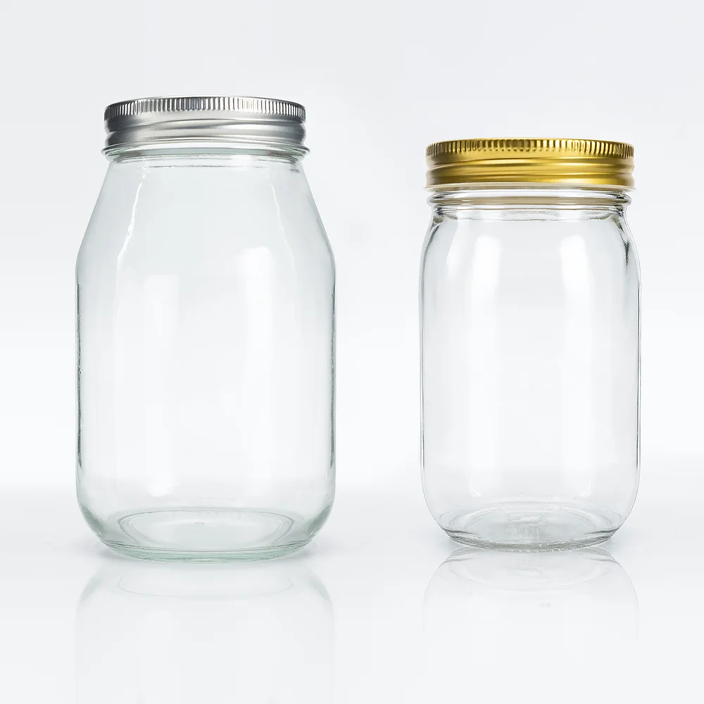 12oz 16oz 25oz 32oz Round Empty Clear Mason Canned Glass Jar with Silver Gold Black Lid For Mayonnaise Jars