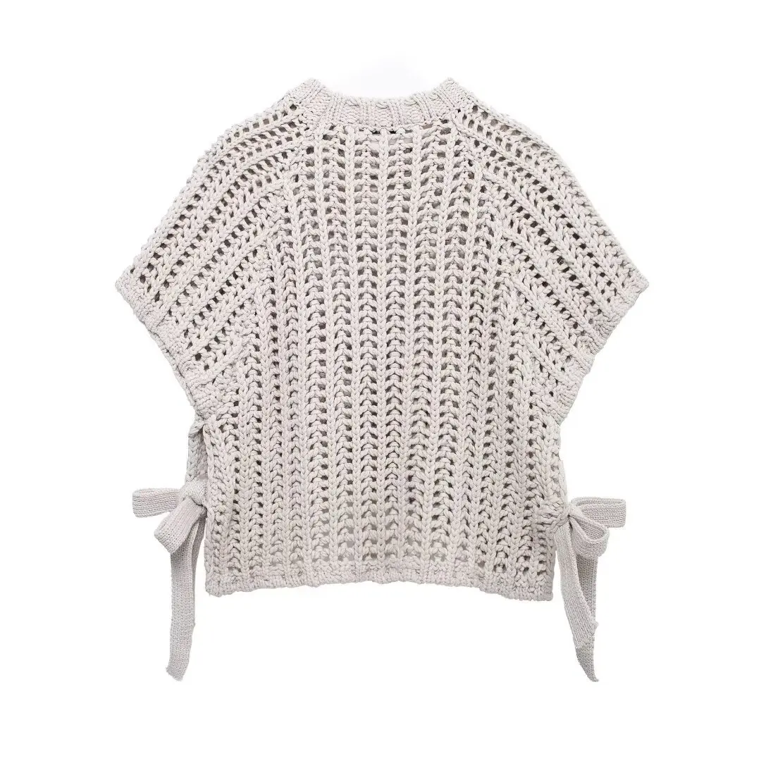 Pattern Summer Mesh Short Sleeve Openwork Knit for Women Casual Crew Neck Top Sweater Knitwear Manufacturer