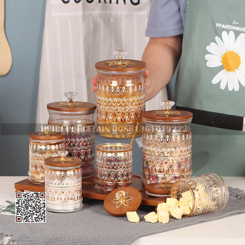 Royal Kitchen Glass Canisters with Bamboo Lids high standard nobility Canister Food Storage Jar for Coffee Sugar Tea Storage