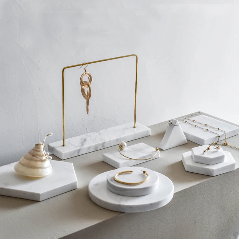 White marble jewelry display dish set Rings Earrings Necklace Shelf Holder Stand