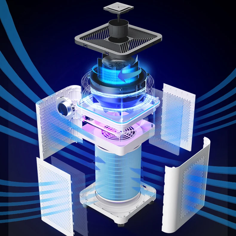 TUSSON ulpa filter with mosquito catcher wireless charger welding helmet odor track tester tank salon uv industrial air purifier