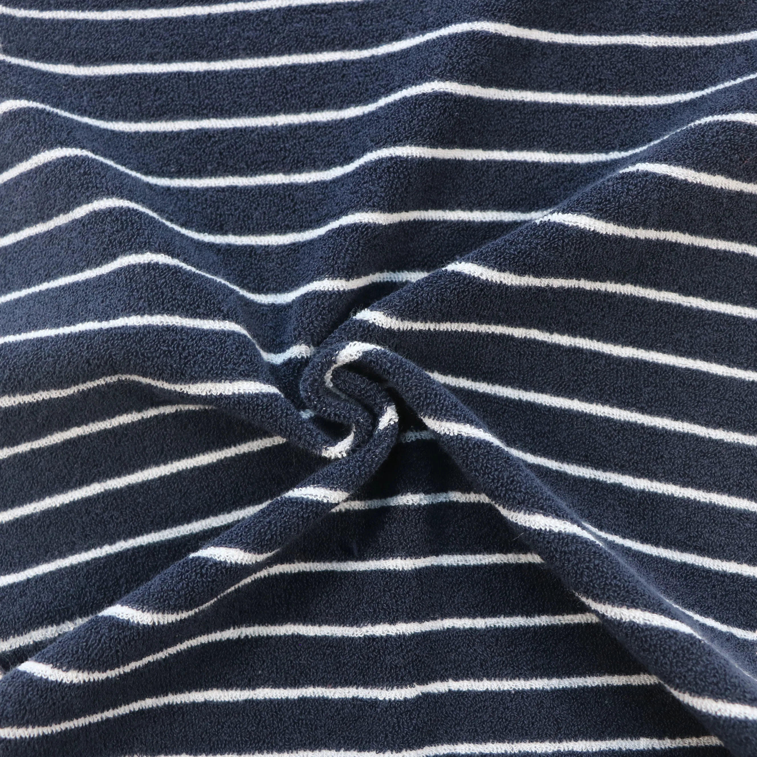 Customized Color Stripe Pattern Cotton55 Poly45 One Side Brush Weft Knitted Ant Fleece Fabric for Coat Home Textile