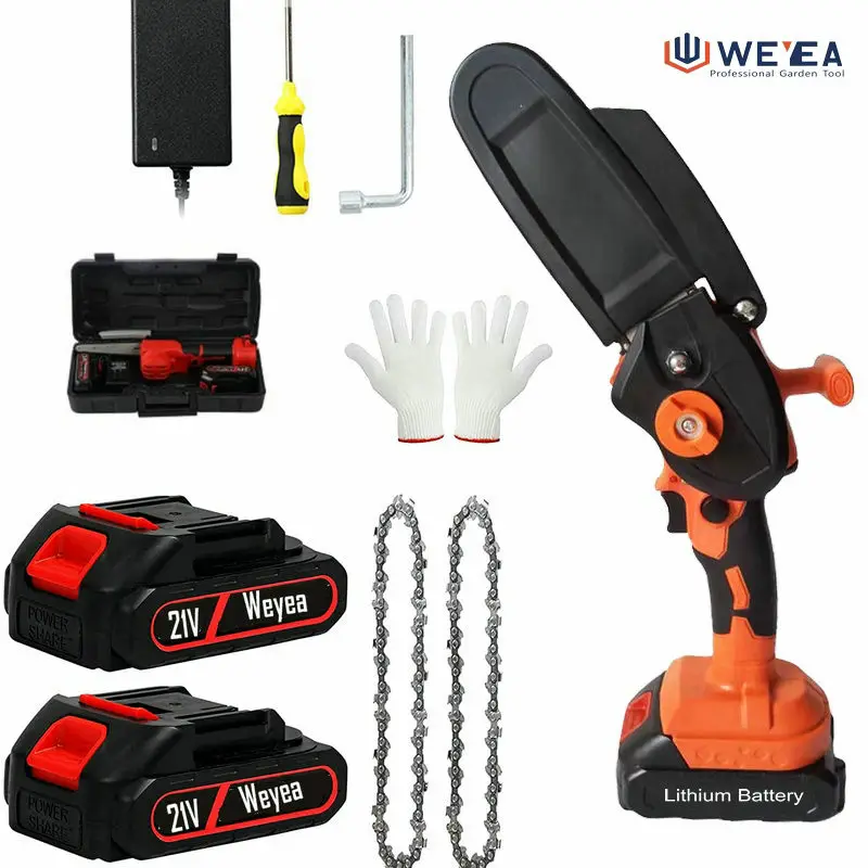 VST 4Inch Mini Cordless Electric Rechargeable 21V 2AH Lithium Battery Chainsaw Tool-free Chain Tension Chain Saw Wood Saw