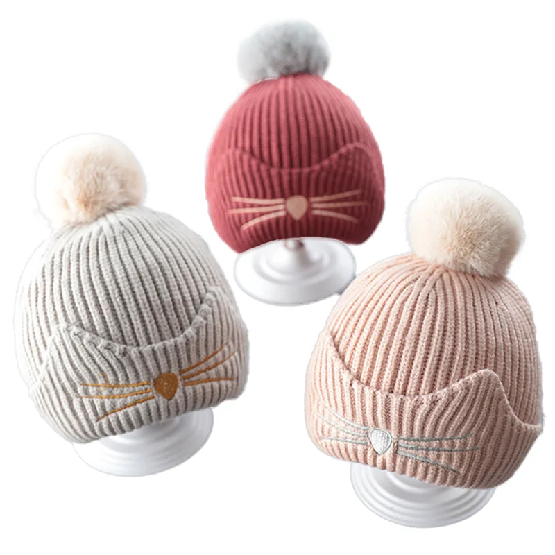 Wholesale fashion customization embroidery logo kids winter cap cute beanie kids winter hats knitted