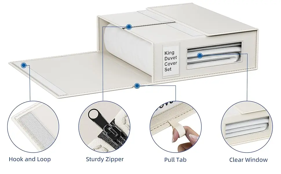 KUYUE Bed Sheet Organizer Closet Cabinet Organization Bag Storage Bins, Collapsible Bedsheet Container Cube, Linen Foldable Blue