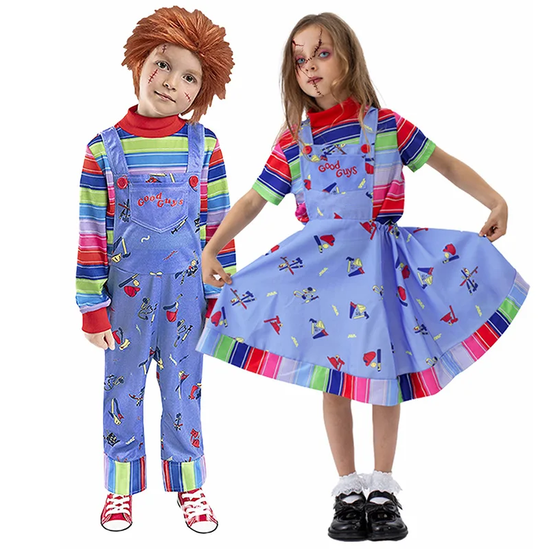 Tv&movies boys girls child play chucky cosplay costume good guys bride of chucky horror ghost doll halloween costume dress kids