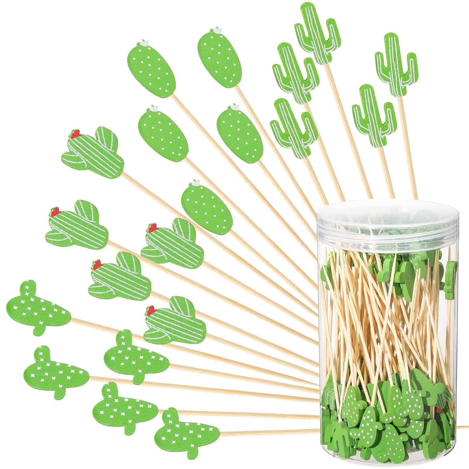 Tropical Cactus Decorative Food Toothpicks Cocktail Picks for Appetizers 4.7in 100pcs