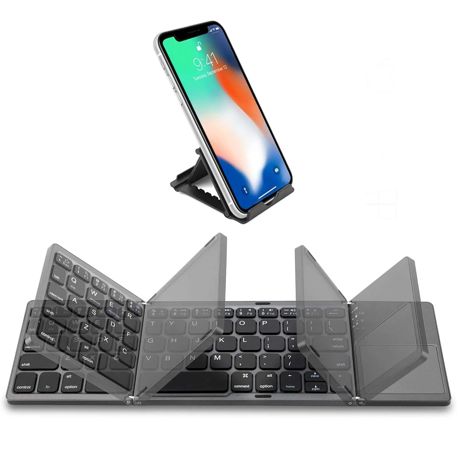 Rechargeable Li-ion Battery Portable Trifold Wireless BT Touchpad Foldable Keyboard for Business Travel