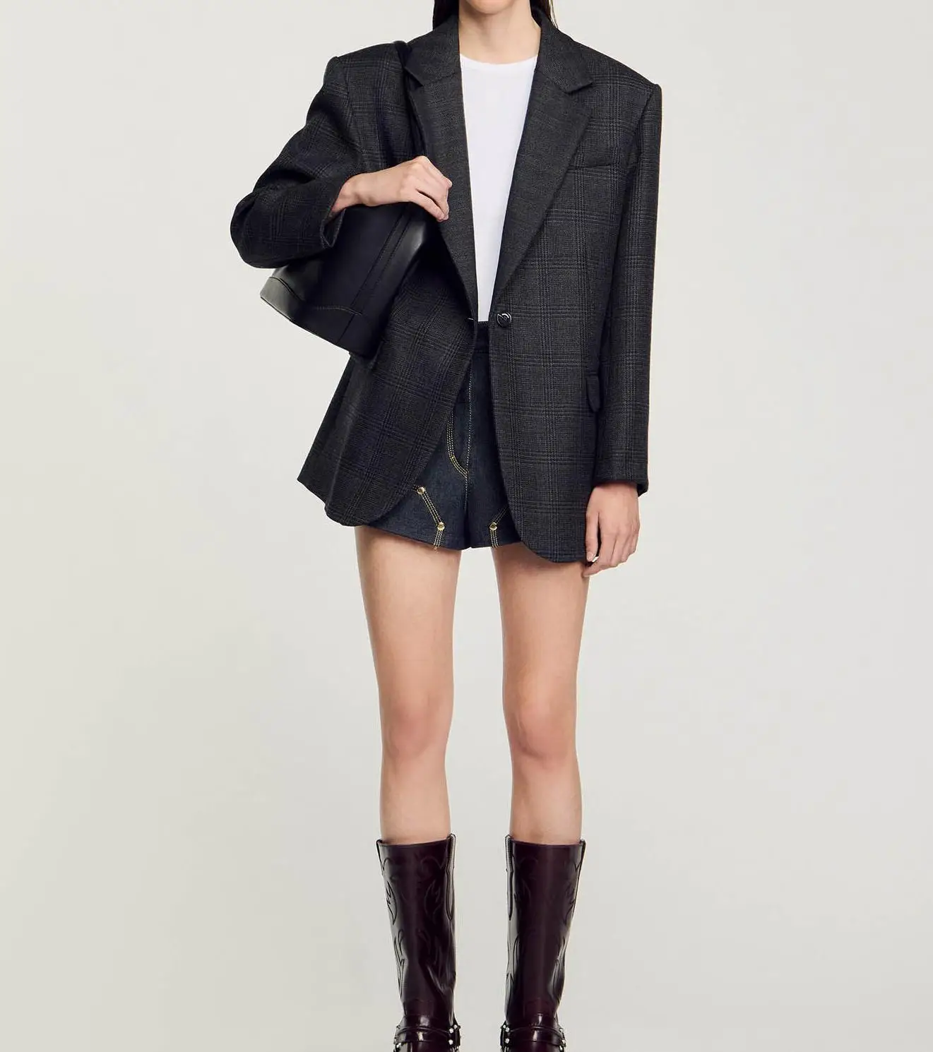 Custom Autumn Winter Design Wool Checked Suit Jacket Women Blazers Formal Warm Woolen Suit Jacket