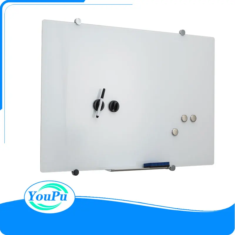 Factory Customized Magnetic Glass White Board With Circular Clip Standard Writing Notice Board