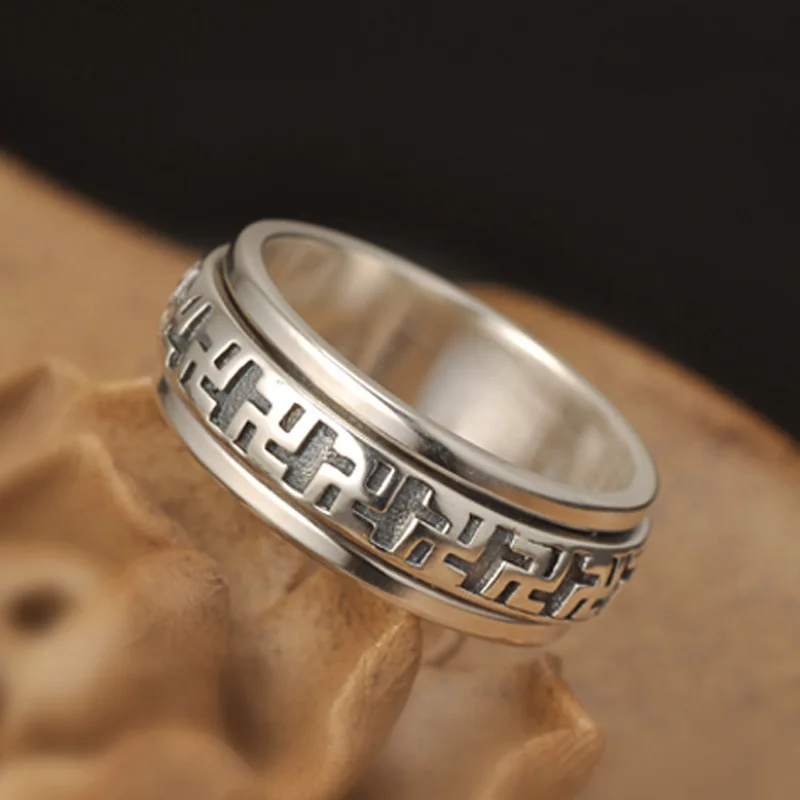 925 sterling silver jewelry men rings custom rotatable silver vintage ring