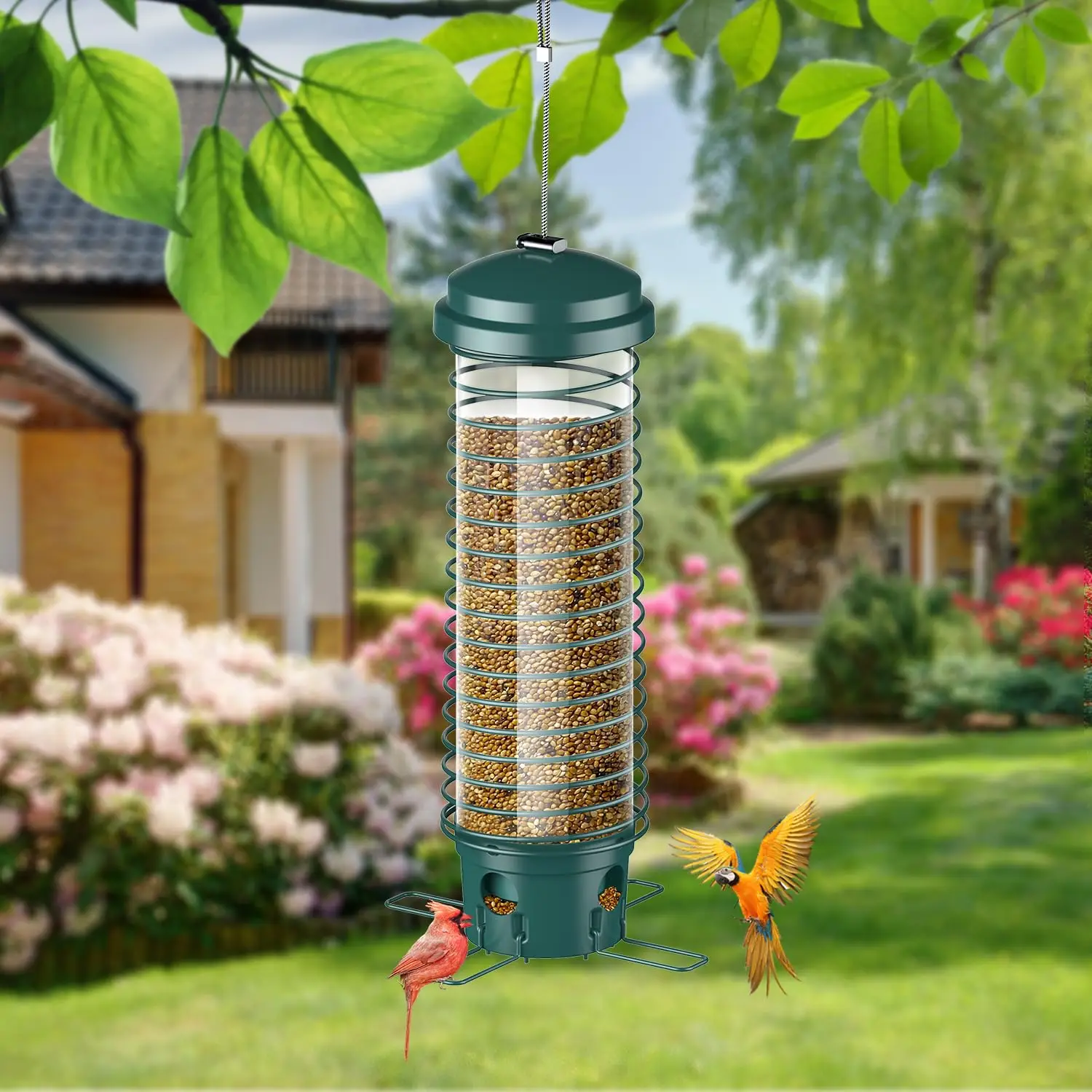 Squirrel-Proof Metal Hanging Bird Feeder for Outdoor Use for Wild Cardinals Finches Sparrows Blue Jays by Bird Bowls & Feeders