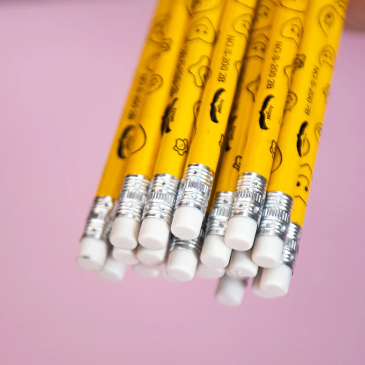 personalized oem graphite hb yellow coated 2b pencils school black lead round wooden pencils low moq in stock