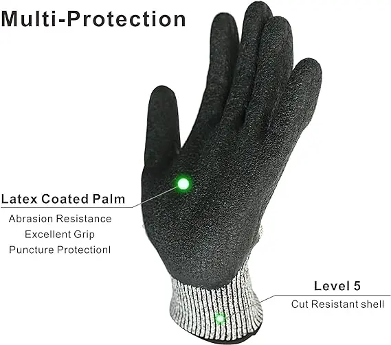 Anti Cut Proof Level 5 Hppe Coated Sandy Nitrile Anti Slip Safety Working Cut Resistant Gloves