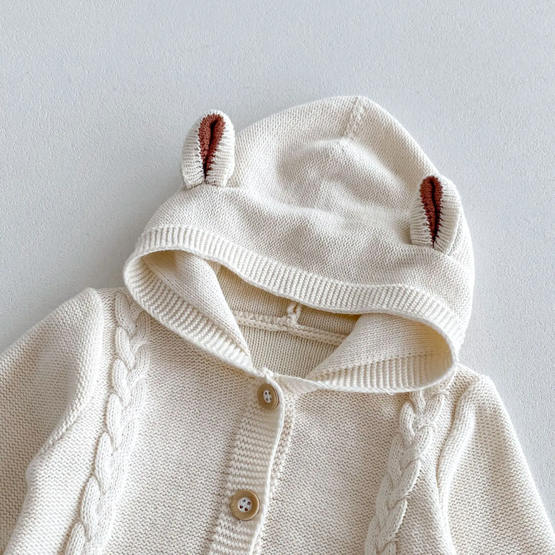 Baby clothing autumn new cotton knit sweater crawl suit cute hooded jumpsuits Ha clothes newborn baby clothes