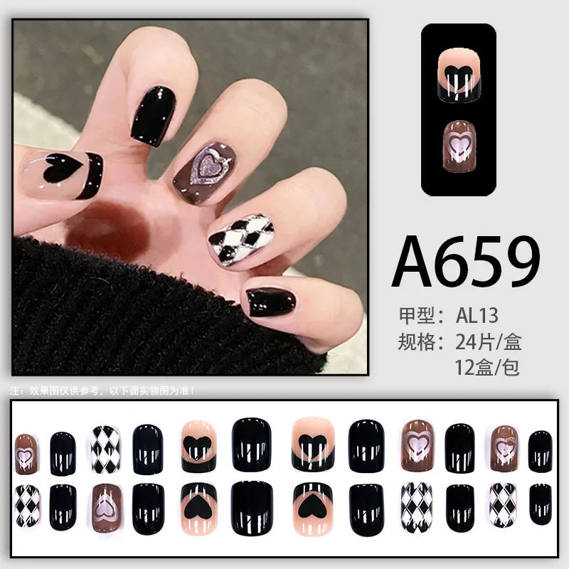 Bow Manicure Patch Black and White little fragrance Pearl diamond French bow tie explosive white wear nail