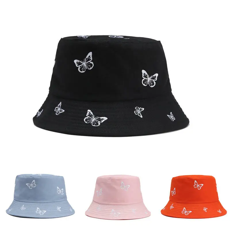Custom Print Butterfly Embroidery Fisherman Hat Premium Cotton Wide Brim Bucket Hats With Custom Logo Hijab