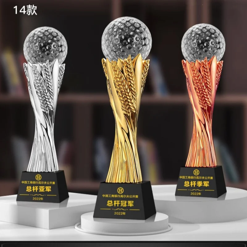 Competition Sports Award Gold Basketball Golf Ball Baseball Volleyball Award Crystal Football Trophy