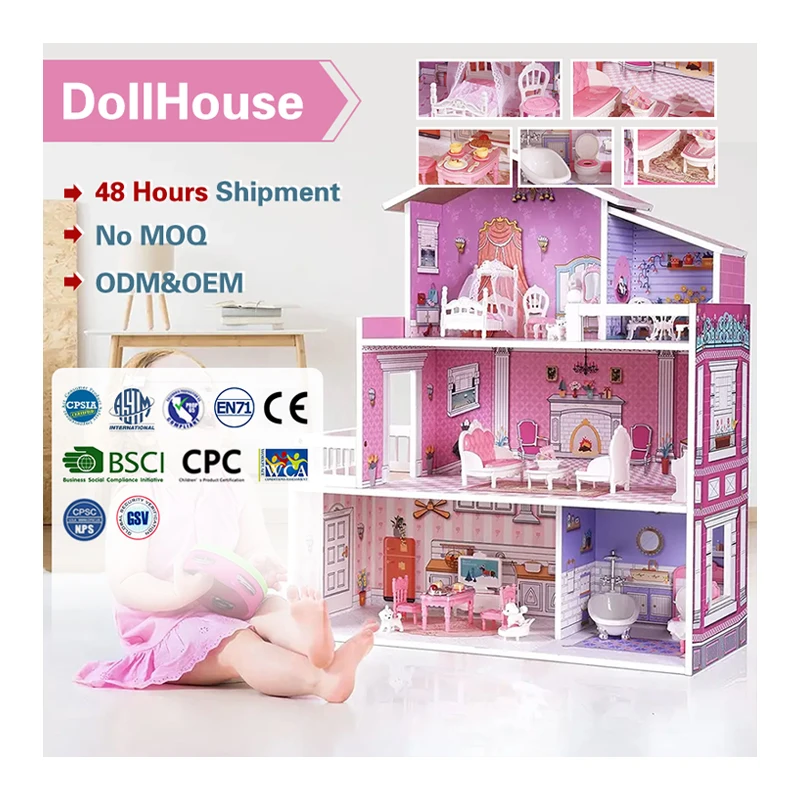 NEW Princess 3 Layer Villa Wooden Doll houses With DIY Pretend Play Accessories Wooden Furniture Toys For Baby Toys Kids