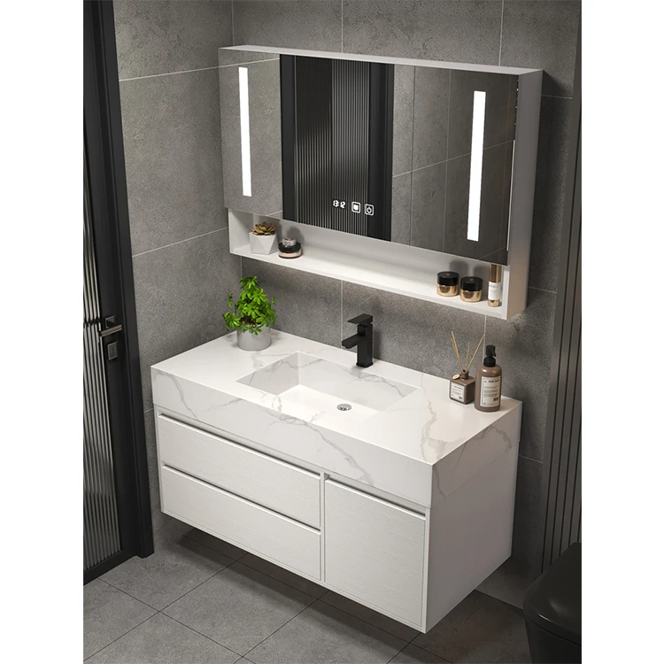 Building House Furniture Wall Mounted Bathroom Sink Cabinet Led Mirror Drawers solid wood Bathroom Cabinet with Vanity