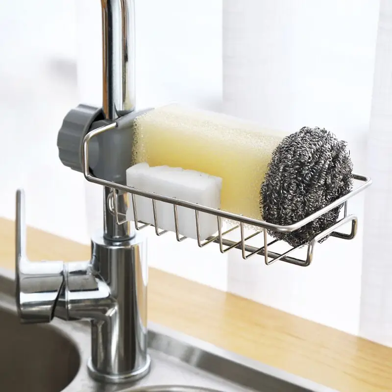 F3-486 Stainless steel faucet storage rack dishcloth drainage rack, kitchen household products, non perforated sink storage rack