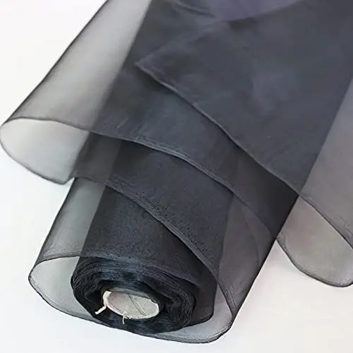 OEKO 140cm Black Silk Fabric Mulberry Organza Fabric Tecido Fashion Gauze Lining Material Tulle 6mm 55' Silk Organza Fabric