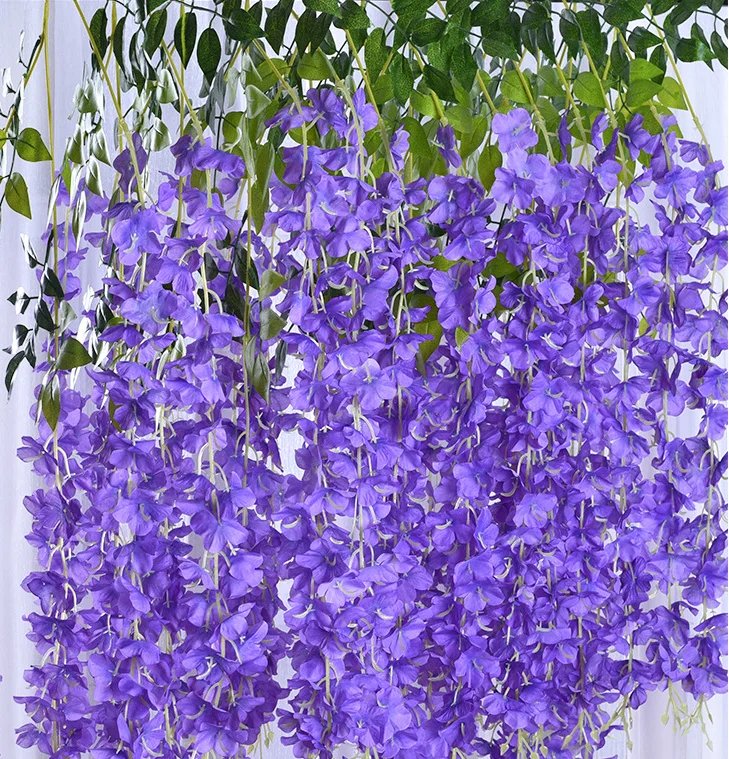 Artificial 3 branches  Hanging Flowers Wholesale Purple Wisteria Flower for Wedding Shopping Mall Landscape Gardening Decorative
