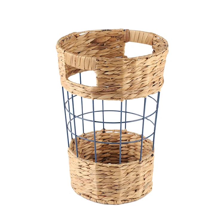 New fashion round Eco-friendly Baskets Organisation water hyacinth storage baskets water hyacinth grass basket with iron frame