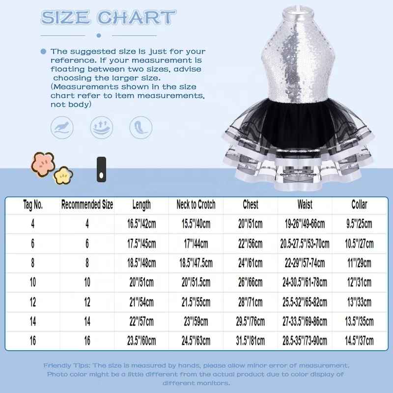 4-16 Kids Dance Costume Girls Stylish Clothing Sleeveless Round Sequins Tutu Mesh Dance Dress